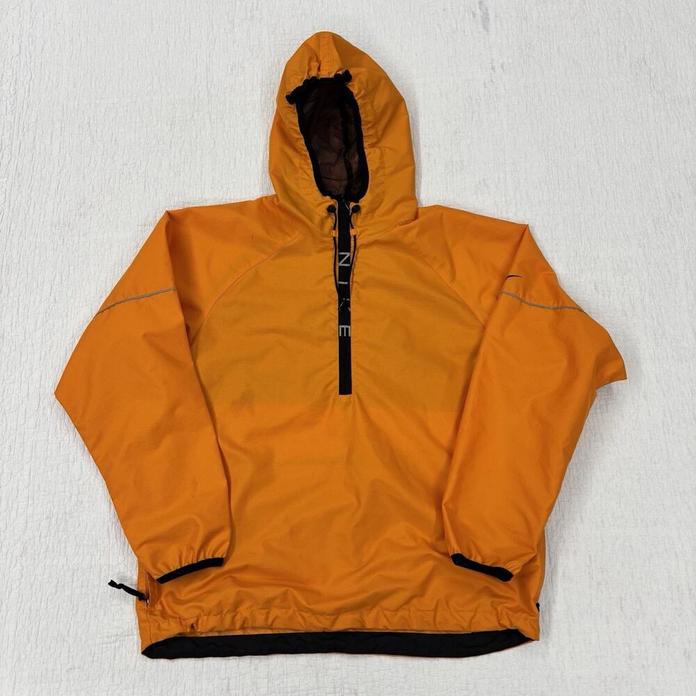 Vintage Nike Mens Size Large Orange Pullover Windbreaker Hooded Rain Jacket